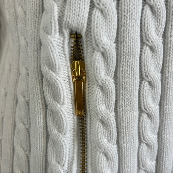Lauren Ralph Lauren White and Gold Zipper Cable Knit Cardigan - Picture 4 of 12